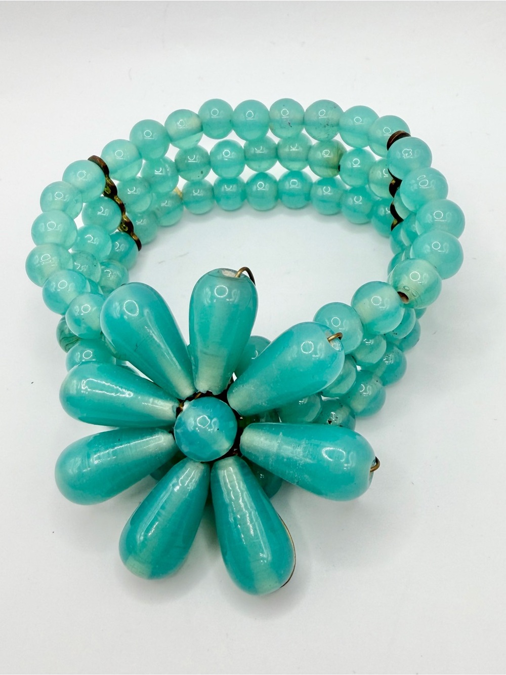 Turquoise Beaded Flower Stretch Bracelet - Women Jewelry